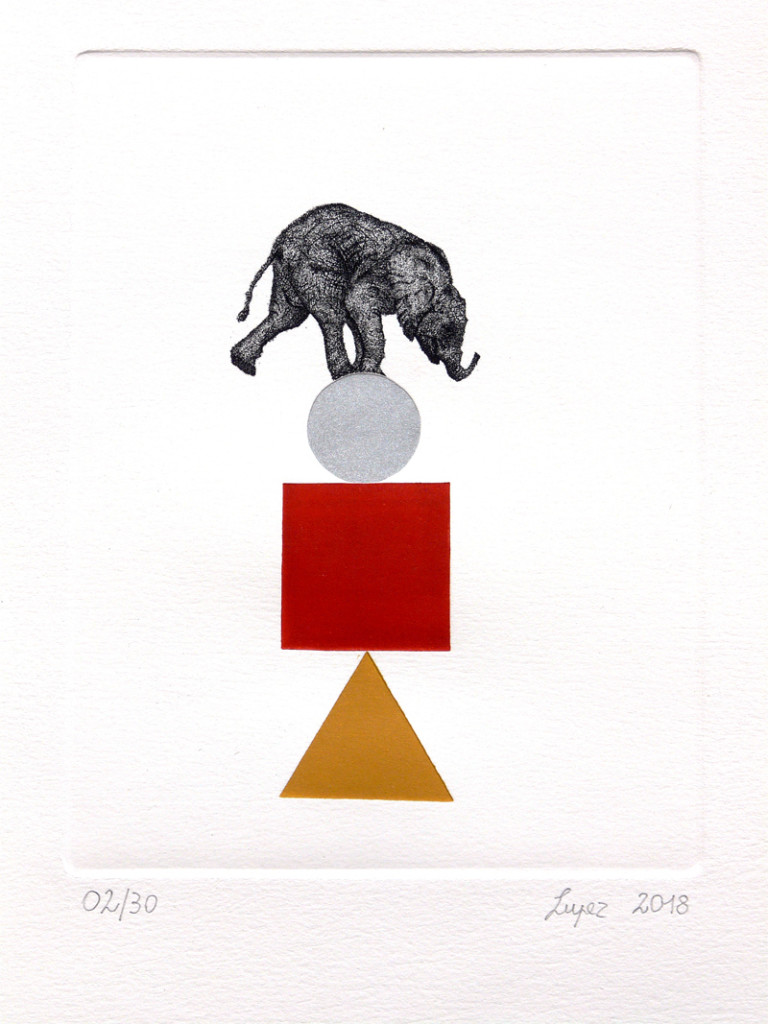 Lupez | Equilibri Instabili - Elefante | 2018| acquaforte e mascherine rullate 20x15